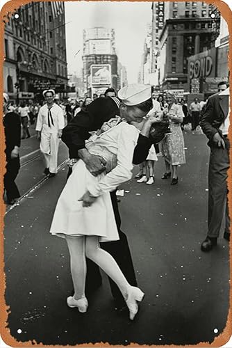 Vintage Poster V-J Day In Times Square Character Poster Metal Sign Tin Metal Signs Vintage Funny Gift, Retro Wall Decor For Home,Street,Gate,Bars,Club ,Restaurants,Cafes,Store Pubs Sign Gift 12 X 8 Inch Metal Sign #TOP9