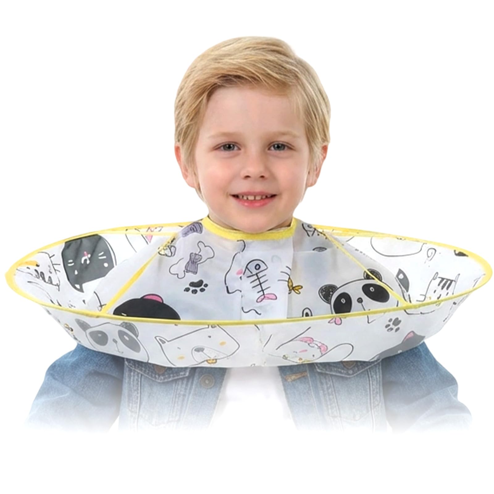 Kids Haircut Cape, Hair Cutting Cape for Kids, Waterproof Foldable Umbrella Hair Catch Haircut Capes for Kid Adults Home Salon Barber Supplies(Light Yellow Puppy)-image-2
