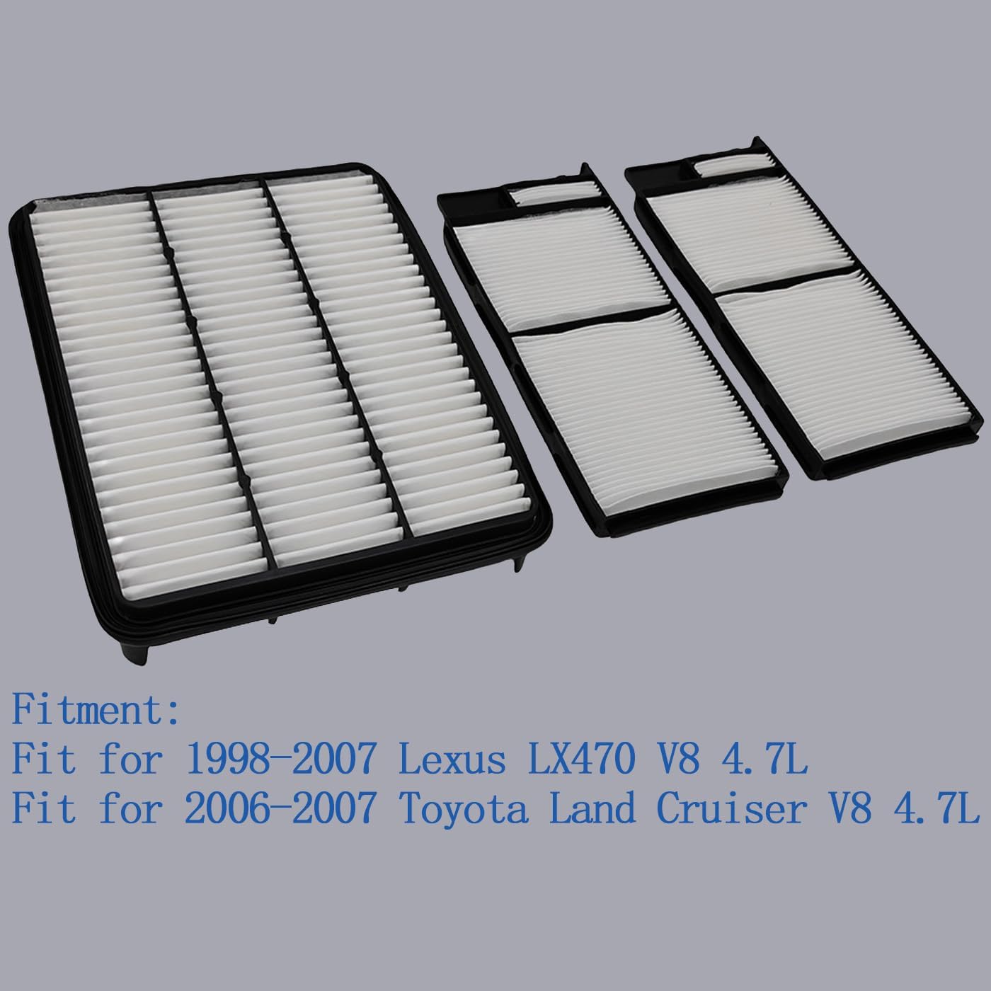 Engine & Cabin Air Filter Fit for 1998-2007 Lexus LX470, 2006-2007 Toyota Land Cruiser, V8 4.7L, Replace 17801-07010 88568-60010 1780107010 8856860010