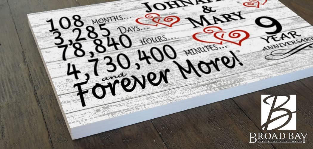 Personalized 9 Year Anniversary Sign Gift 9th Wedding Anniversary Present For Couple Days Minutes Years - Solid Wood - 16.5in x 10.5in x .75in (09 Year)