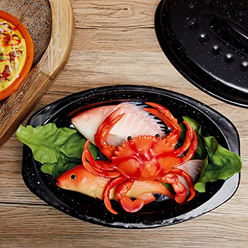 Laedau Granite Roaster Pan 13 Inch Multi Use Oval Roaster With Lid Small Granite Roaster Pot For Turkey, Small Chicken, Roast Baking Pan, Black Speckled Enamel Cookware, Roast 7 Lb Birds #TOP6