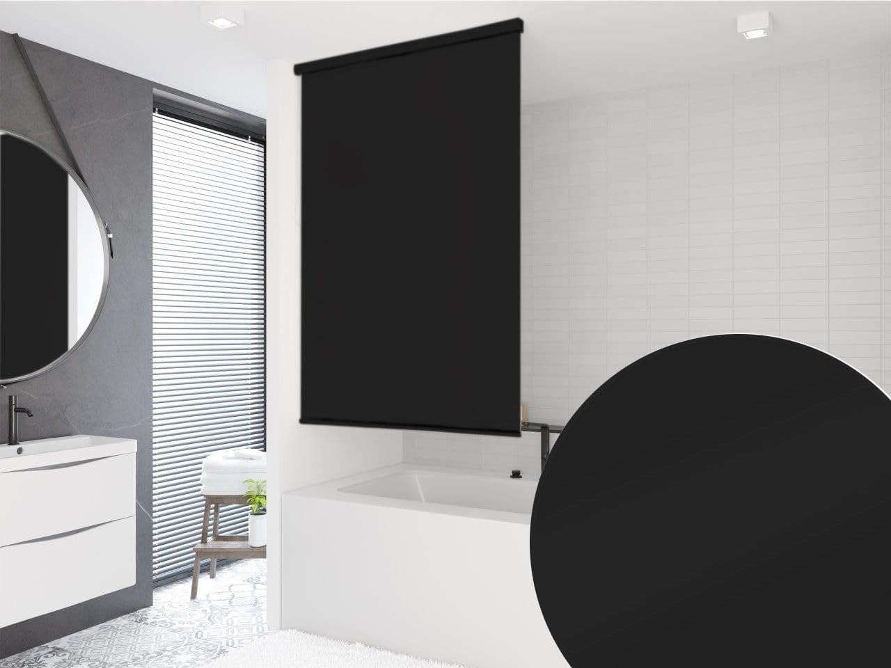 Store de douche semi-cassette 14 motifs et 13 largeurs au choix - Noir, vert, blanc, transparent, bleu, gris clair (noir, 120 x 240 cm)