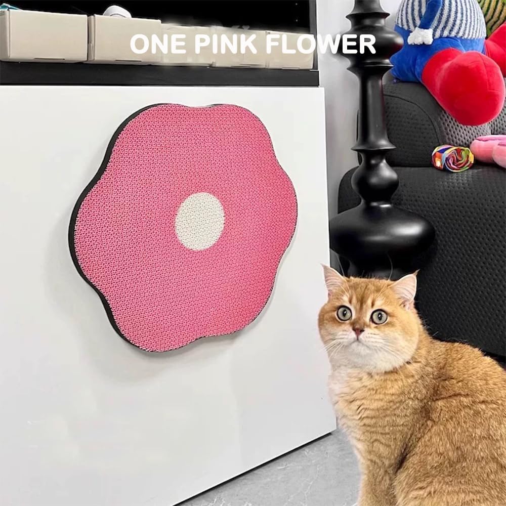 Dual Purpose Cat Scratching Boards, Wall Mounted or Flat, Cat Toy, Dopamine Colors, 2pcs, 15.75" L x 14.69" W x 0.79" H (One Pink Flower+One Green Flower)