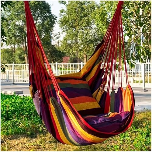 1pc Comfort Canvas Hammock Chair - Portable Indoor/Outdoor Swing Seat with Sturdy Hanging Design for Garden Patio Relaxation (No Pillow Inclusive) (Multicolor 1)