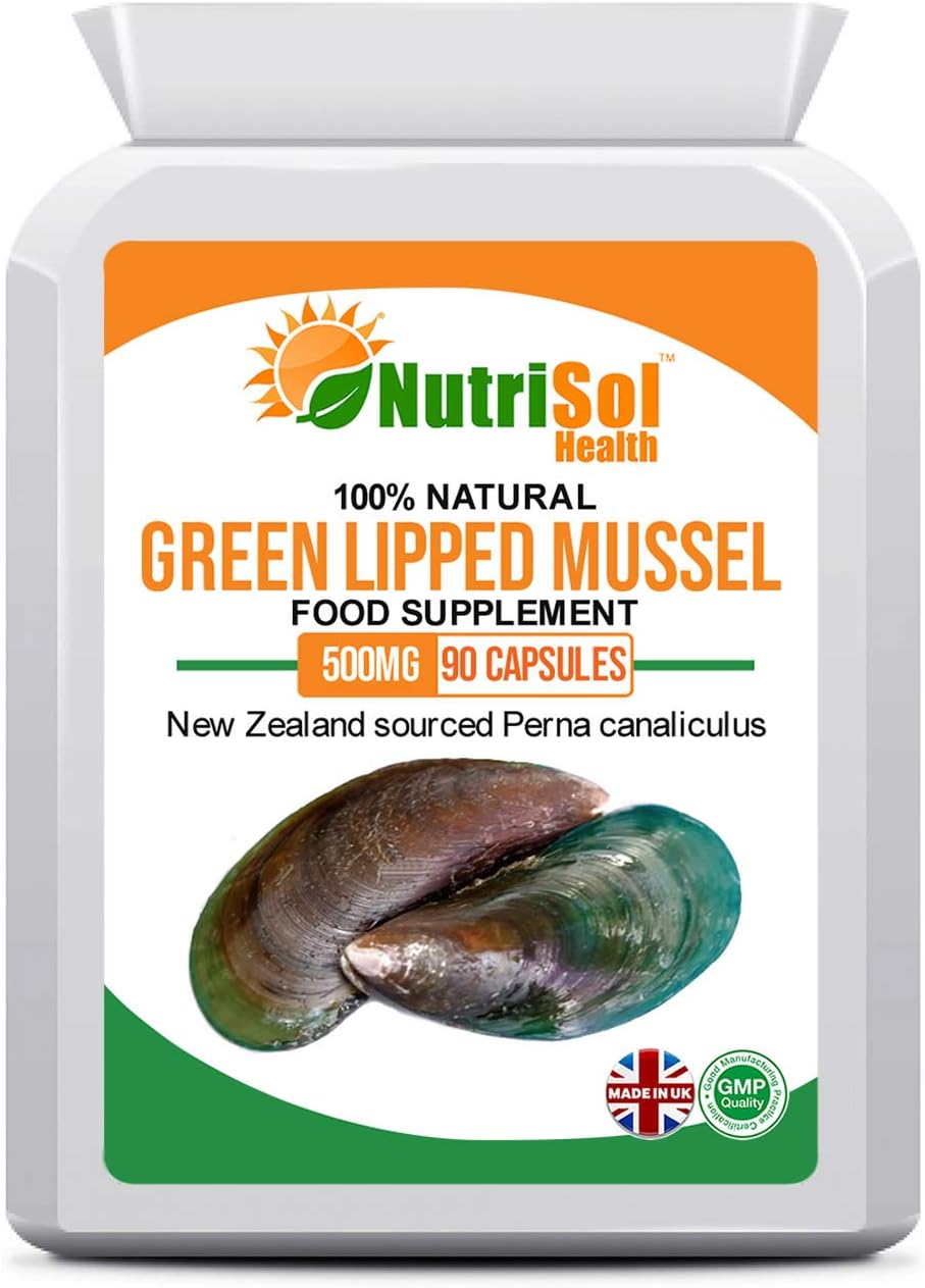 Nutrisol Health Green Lipped Mussels Extract 500mg 90 Capsules | from Pure New Zealand Waters | Helps to Maintain Healthy Joints | Reduces Inflammation in Arthritic Joints.