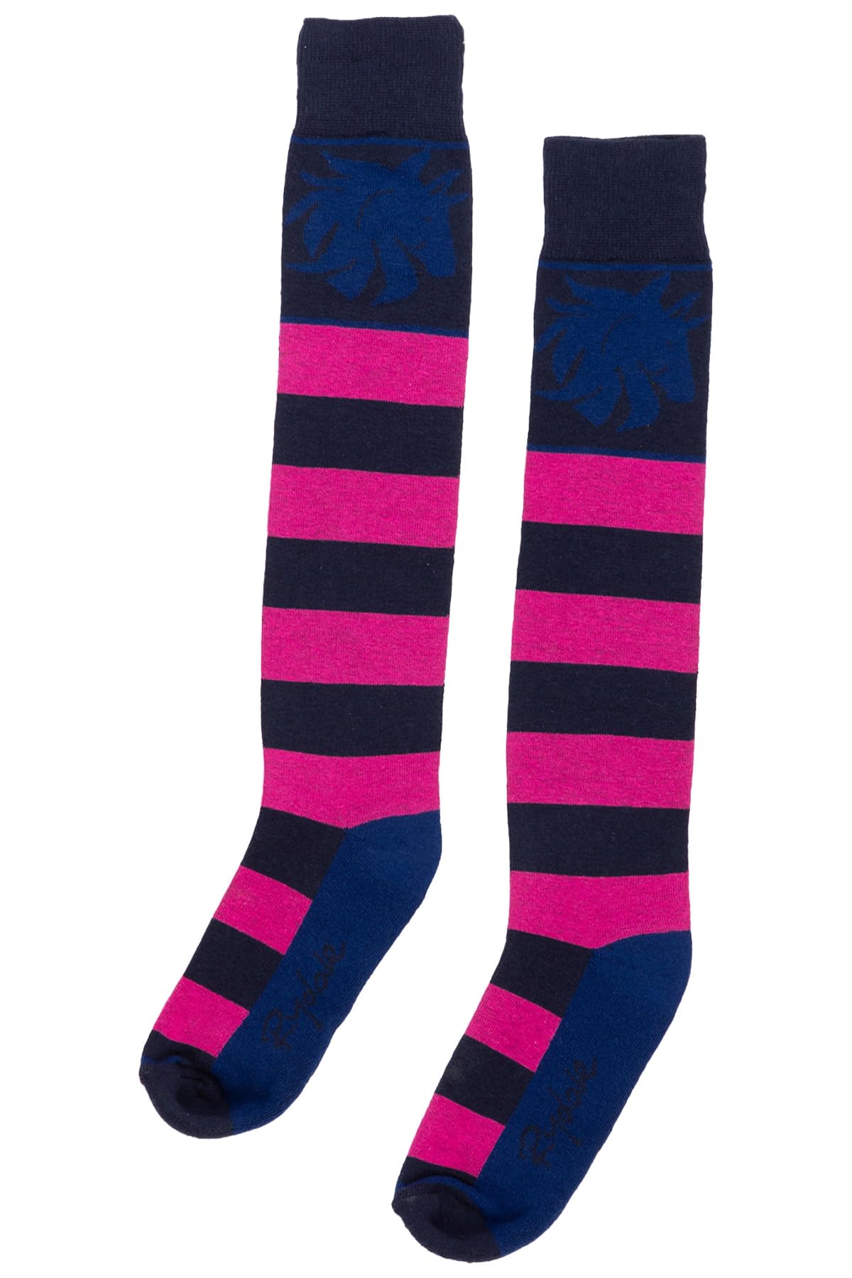 Ladies Knee High Riding Socks Cotton Blend Women'sEquestrian Boot Sock Cushioned Sole Long Socks (Broadstripe Navy)