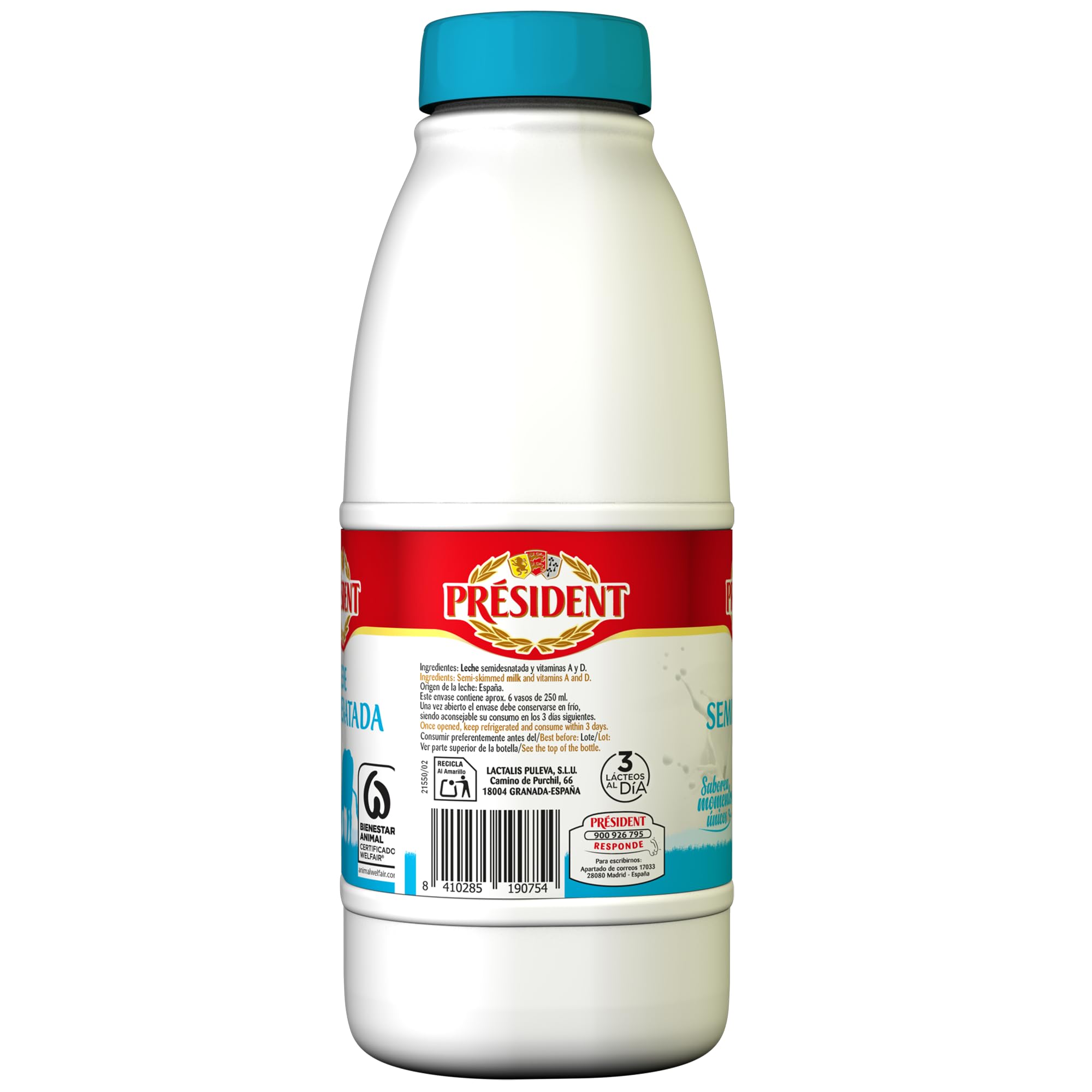 Président Leche Semidesnatada de Bienestar Animal UHT Pack 6 x 1,5L