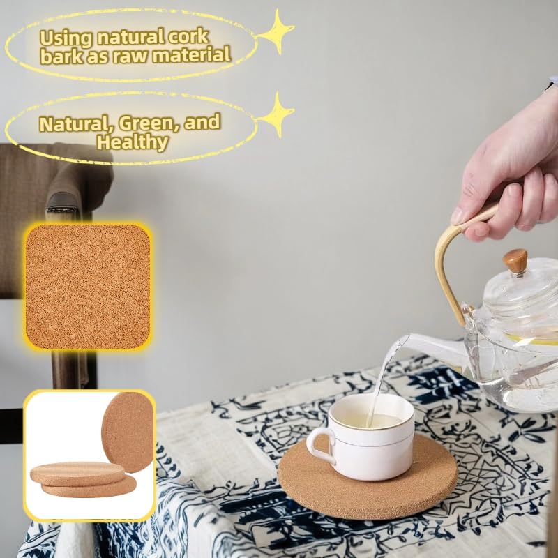 3-Pack 4" Cork Trivets for Hot Pots & Pans, Thick Heat Resistant Pads - Protect Countertops from Burns, Natural Kitchen Hot Pad, Rustic Farmhouse Decor,10mm Thick Heat Resistant Coasters