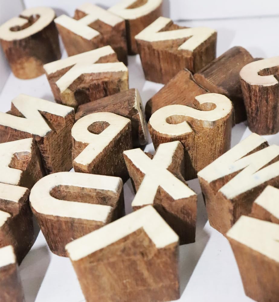 SANGAM Holzstempel Buchstaben Alphabete Stempel Indische kleine runde Muster Druckblöcke Textilstempel Druck dekorativer Stempel für handgeschnitztes Holz