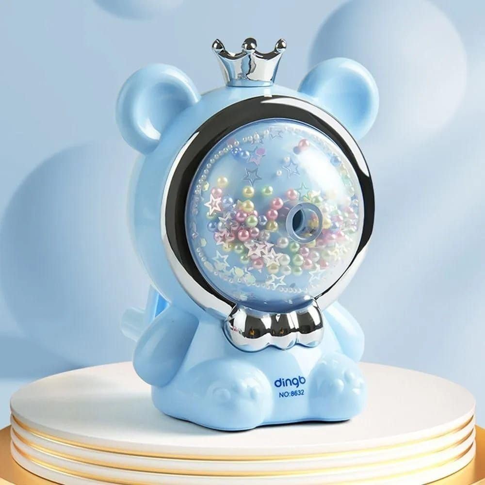 Cute Bear Manual Pencil Sharpener with Shavings Box | Cartoon Bear Desk Sharpener with Alloy Spiral Blade | Large Capacity Pencil Chip Container (Multicolor, Pack of 1)