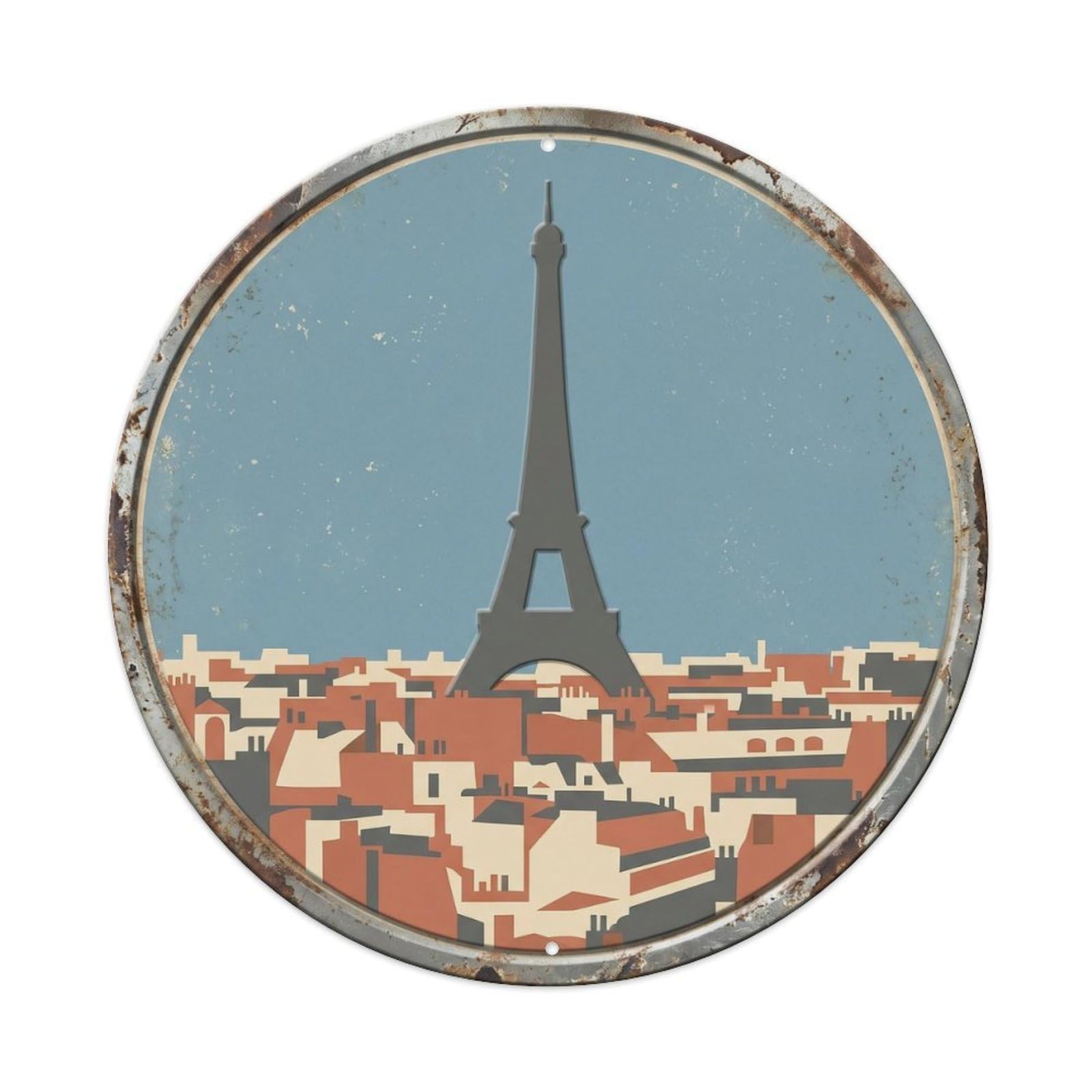 Eiffel Romantic Balcony Travel 2 Metal Tin Sign Plaque Wall Decor for Cafe, Club, Garden Round Metal Poster 8x8Inch