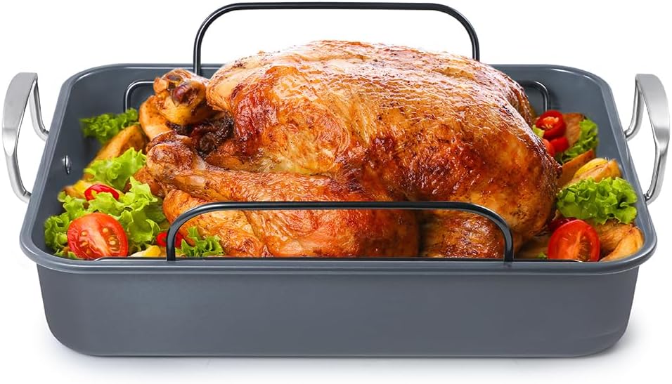 BLACK+DECKER Large Turkey Roasting Pan with Rack, 0.8mm Carbon Steel