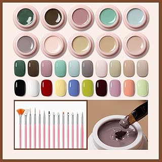 kit esmalte semipermanente de gel en crema sólida, pintura de kit uñas semipermanentes para uñas uv kit esmalte uñas de gel para arte uñas Negro Nude Marrón Rojo Rosa Azul Verde Blanco, 15 Cepillo