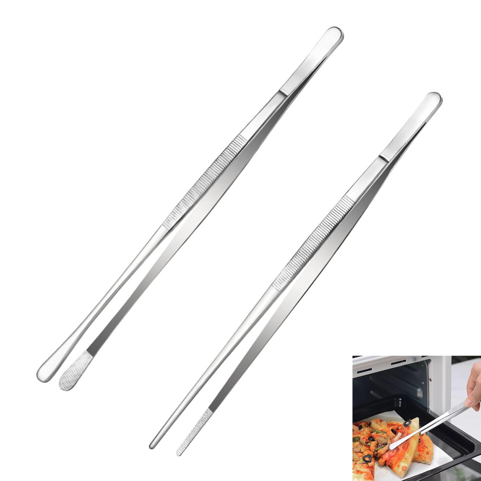 2 Pinze Da Cucina In Silicone E Acciaio Inox, Lunghe 30.5 Cm, Antiappiccanti, Per Barbecue E Servizio