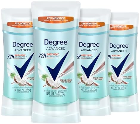 Degree Antiperspirant Deodorant 72-Hour Sweat & Odor Protection Fresh Coconut Deodorant for Women with MotionSense Technology 2.6 oz, Pack of 4