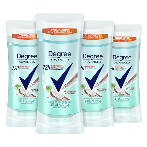 Degree Antiperspirant Deodorant 72-Hour Sweat & Odor Protection Fresh Coconut Deodorant for Women with MotionSense Technology 2.6 oz, Pack of 4