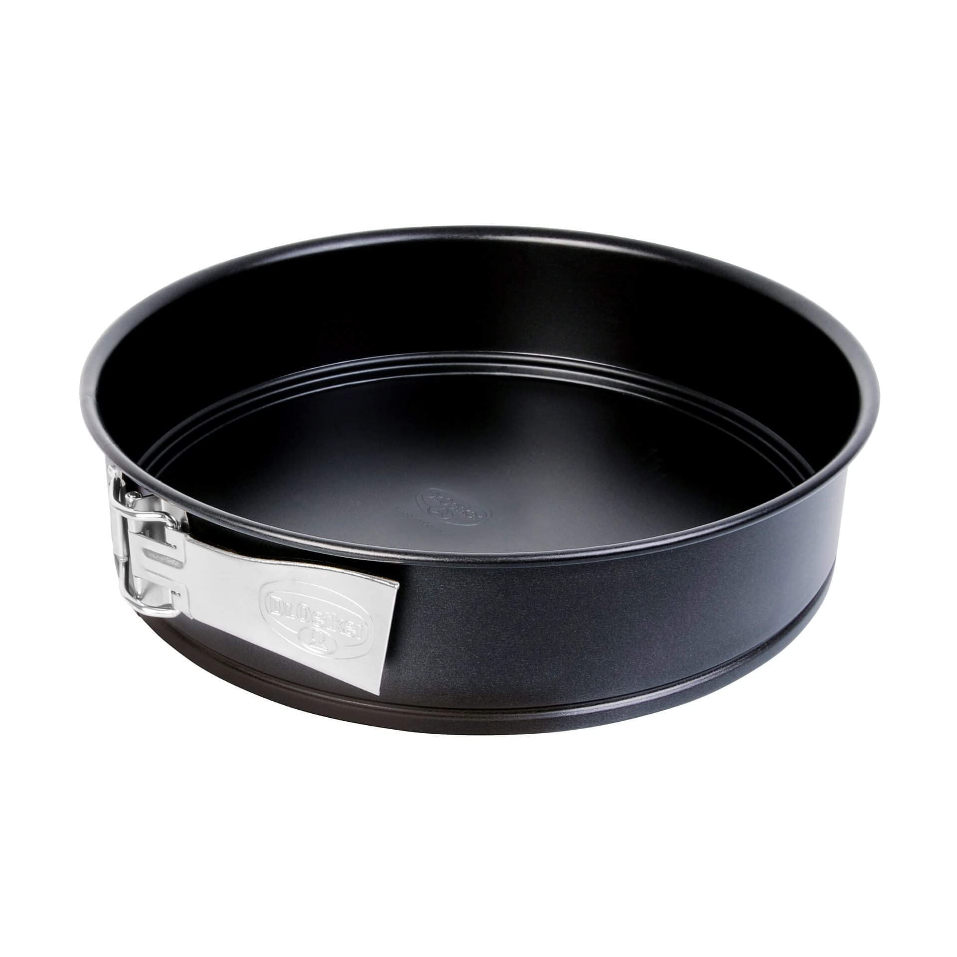 Dr. Oetker Springform Ø 24 cm, Backform mit Flachboden, runde Kuchenform aus Stahl mit Antihaftbeschichtung (Farbe: schwarz), Menge: 1 Stück