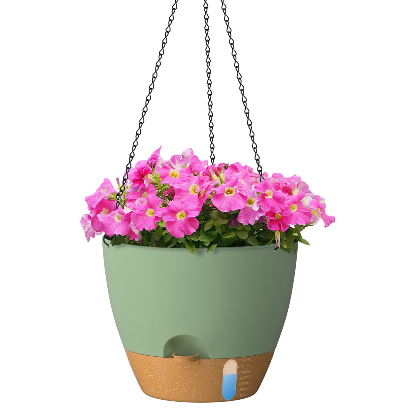 ZMTECH 2 Pack 30cm Hanging Plant Pots with Water Inlet Selfwatering Planters with Drainage Holes Saucer Plastic Flower Pot for Indoor Outdoor Plants (Green) — image 1
