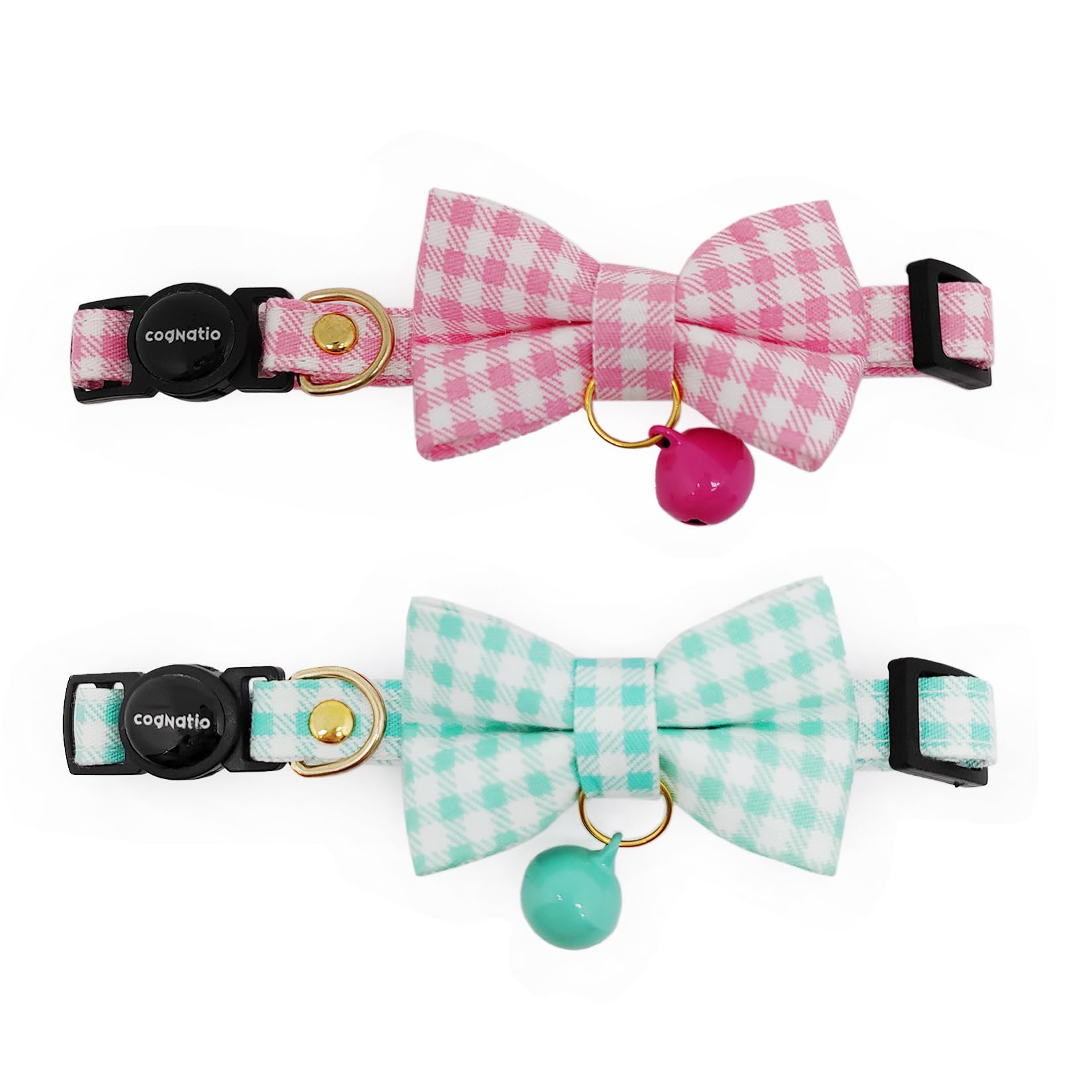Cognatio 2 Pack Cat Collar with Bell and Removable Bow Tie, Adjustable Pet Collar (Rose+Aqua Blue)