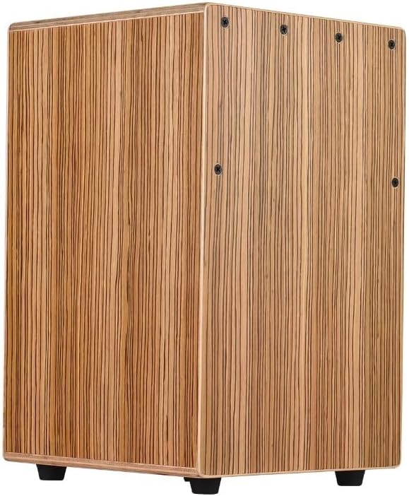 Full-Size Zebrawood Wooden Cajon Box Drum – Glossy Smooth Surface, Rich Bass & Crisp Treble Tone, Portable Percussion Instrument for Acoustic, Street, Studio (Adult Style)