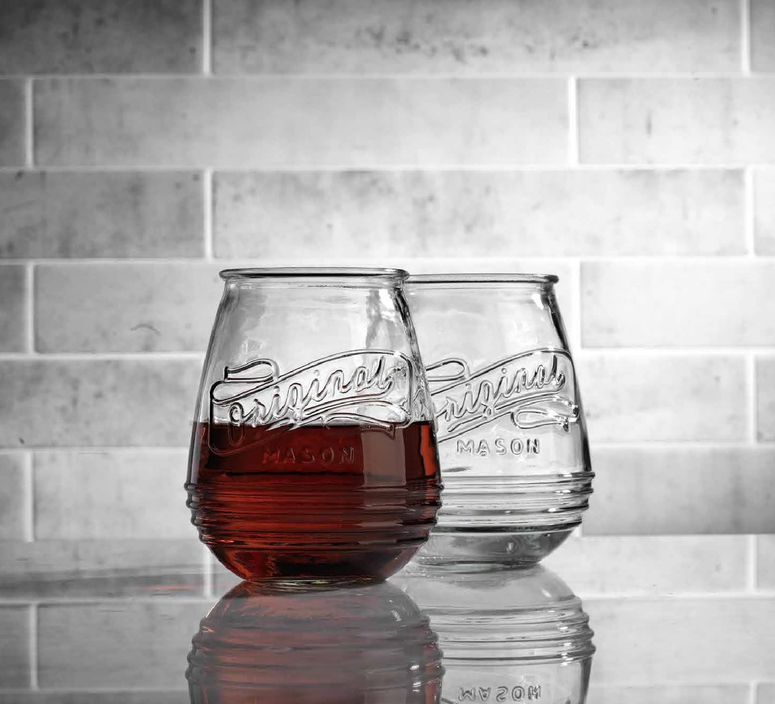 Stemless Wine Glasses 21 Oz. Set Of 4 Original Mason Vintage Goblet Beverage Glasses By Glaver’s - Uses For Your Cocktail Lounge, Whiskey Parties, and Everyday Dinner Table. Dishwasher Safe.