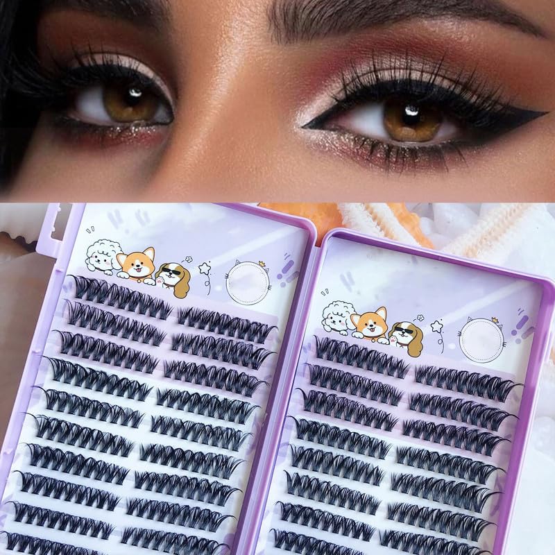 Lash Clusters Kit Wispy Natural Individual Eyelash Clusters Soft Volume DIY Extension Lightweight False Lashes Eye Styling Makeup Tool Set