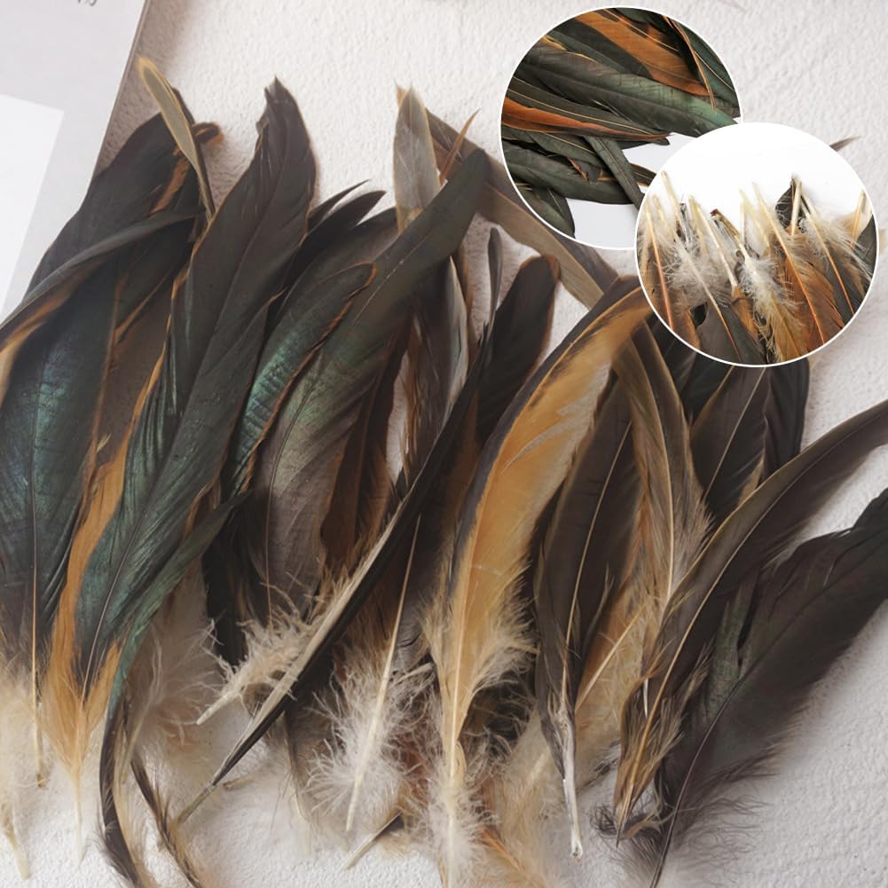 100 Pcs Natural Roosters Feathers, Natural Feathers Decoration, Soft Pheasant Tails Feather, Brown Rooster Tails Feather for Dream Catchers DIY, Hair Hats, Cosply Props, Party Decoration (100)
