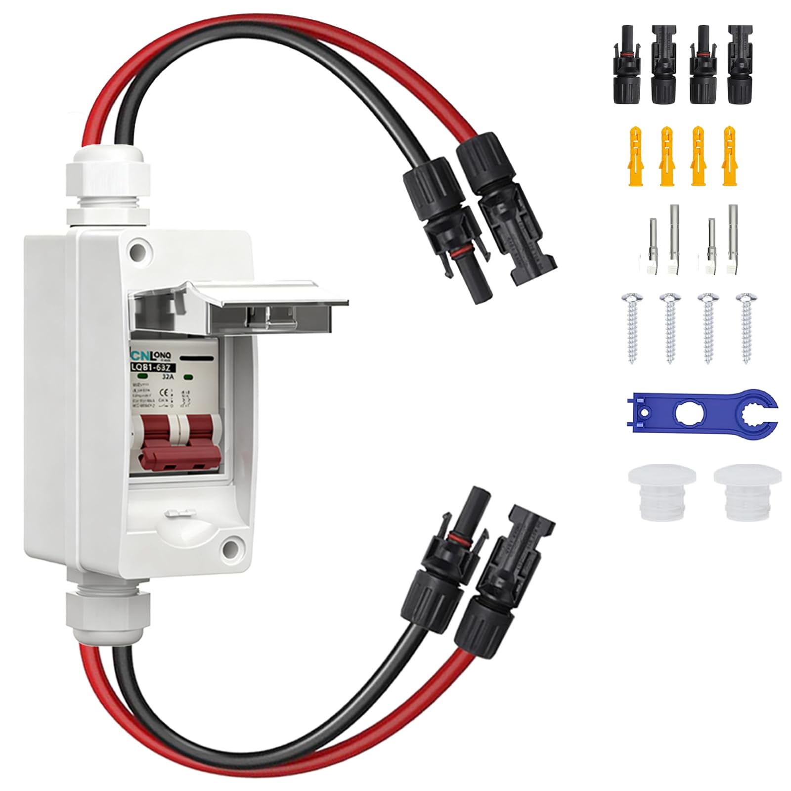 Interruttore di protezione del cavo PV DC interruttore di separazione impianto PV 2P 32A DC500V con cavo IP65 impermeabile DC interruttore di protezione per impianto solare modello DZ47X