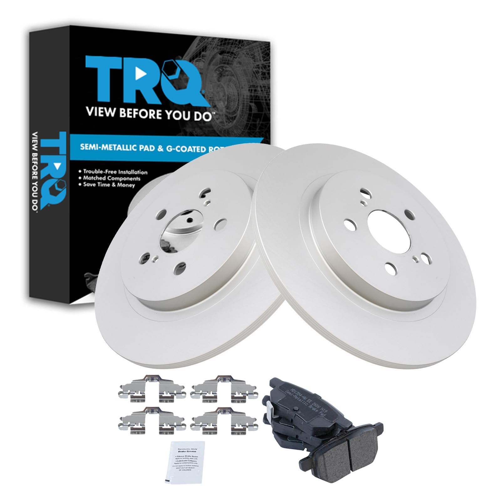 TRQ Rear Brake Pad and Rotor Set Semi Metallic Coated Rotors Compatible with 2011-2017 Lexus CT200h