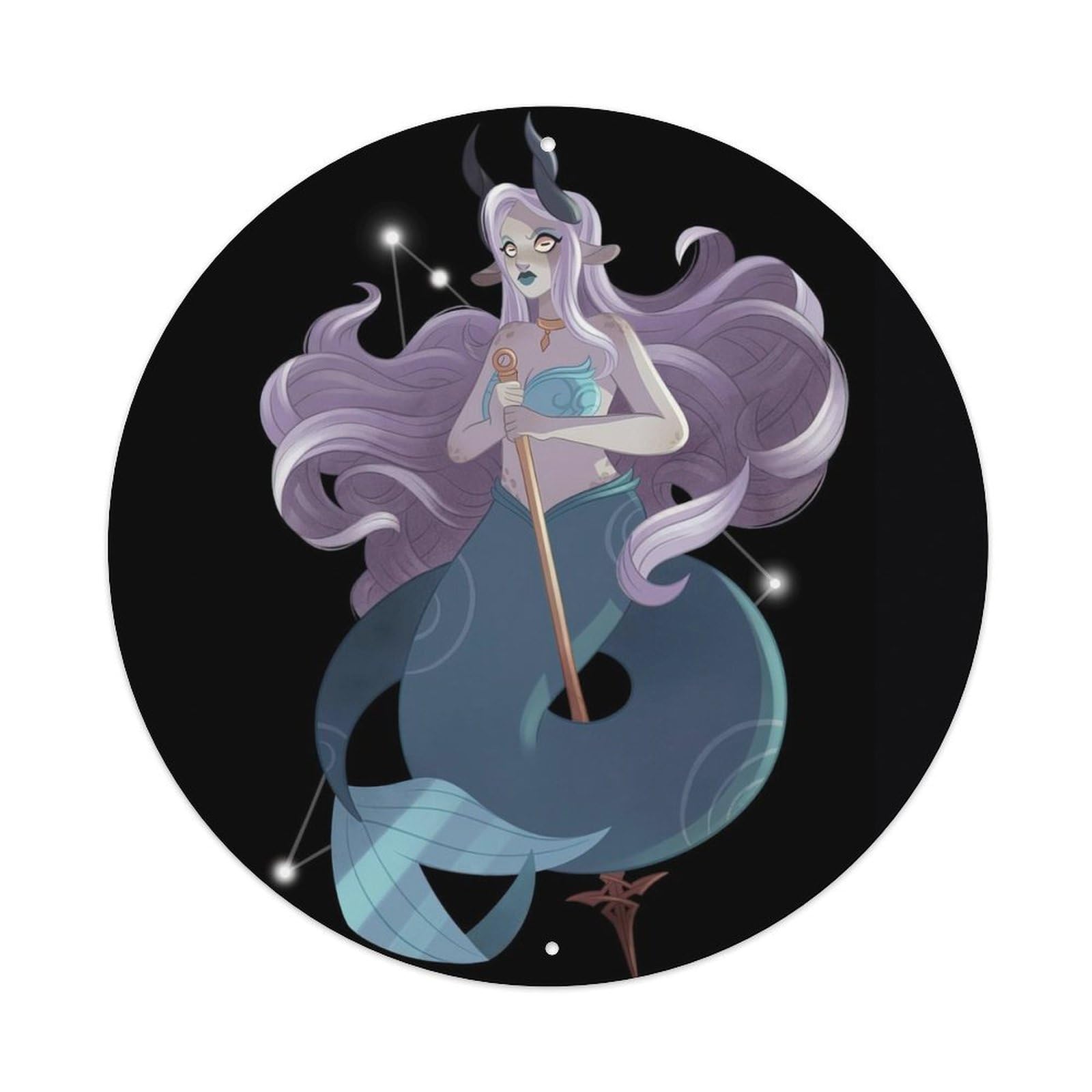 Mermaid Constellations Poster Capricorn Vintage Metal Tin Sign Plaque Wall Decor for Cafe, Club, Garden Round Metal Poster 8x8Inch