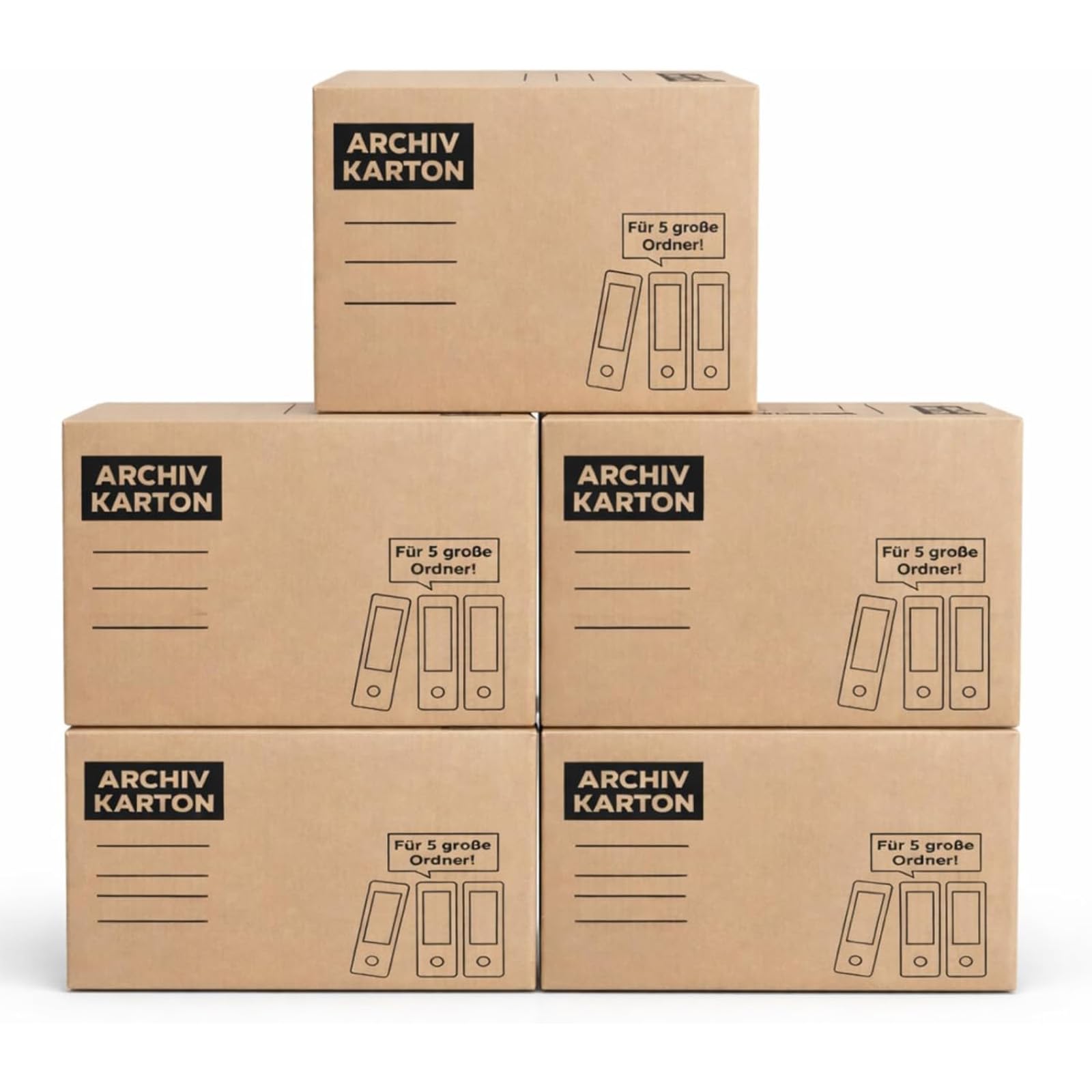 BURI Archive Cardboard File Box for 5 Large A4 Lever Arch Files Set of 5 Sturdy Corrugated Cardboard for Closing File Box with Handles for Office Warehouse Home Brown