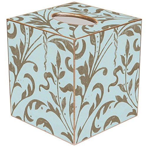 Aqua & Taupe Damask Paper Mache Tissue Box Cover