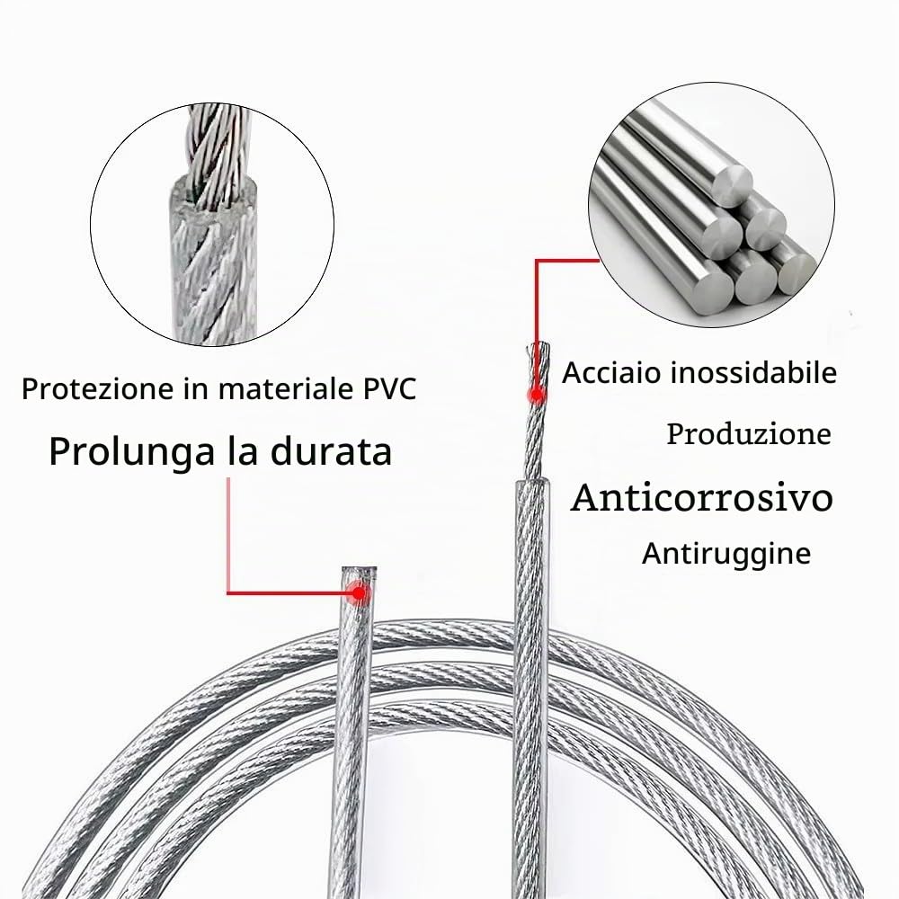 NEWFUN Garden Wire/Cable Railing Kit, 100M cavo acciaio 3mm, Set di cavo acciaio 3mm, ditale, adatto per filo di tensione per recinzioni, fune metallica per lampade da esterno, fune per tende