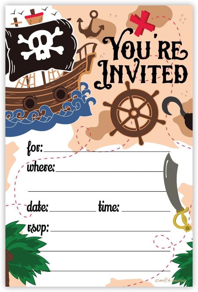 Amazon Com Pirate Birthday Party Invitations 20 Count With Envelopes Toys Games