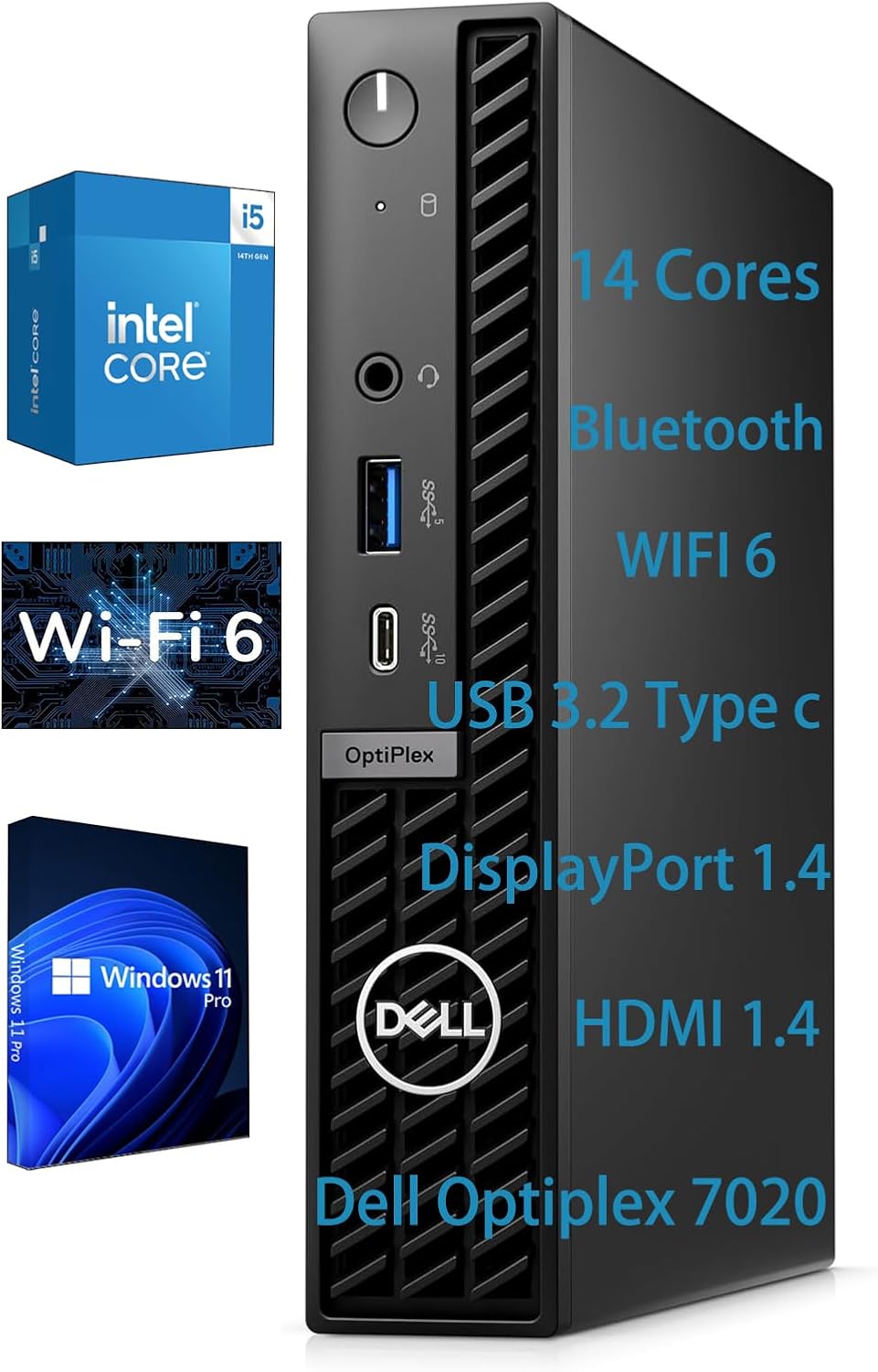 Dell Optiplex 7020 Micro Form Factor Desktop Computer, Intel Core I5-14500T Processor, 14 Core, 20 Threads, up to 4.8 GHz, 16GB RAM 512GB SSD, RJ-45 Ethernet, HDMI, WIFI6, Bluetooth, Windows 11 Pro