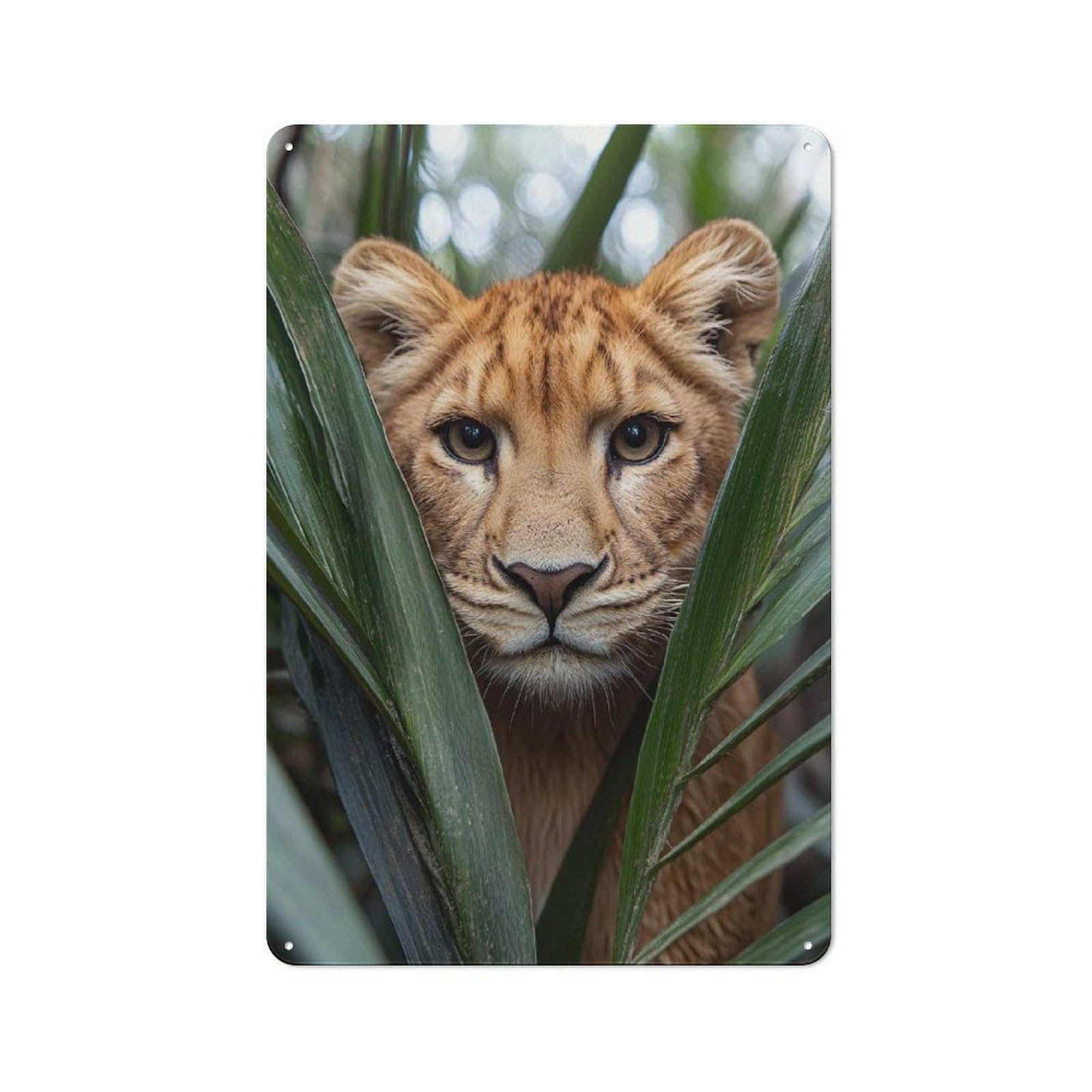 Junmoney Style-4 Workshop Style Lion Cub Portrait In The Jungle Tin Sign 30X20cm, Industrial Wall Art For Garage, Hobby Room, Office Or Man Cave