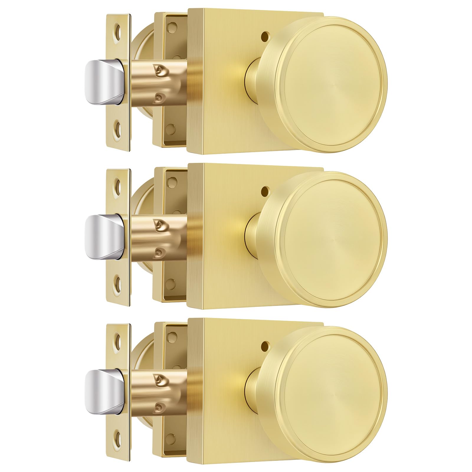 Brushed Gold Door Knobs - 6 Pack Privacy Knobs -15