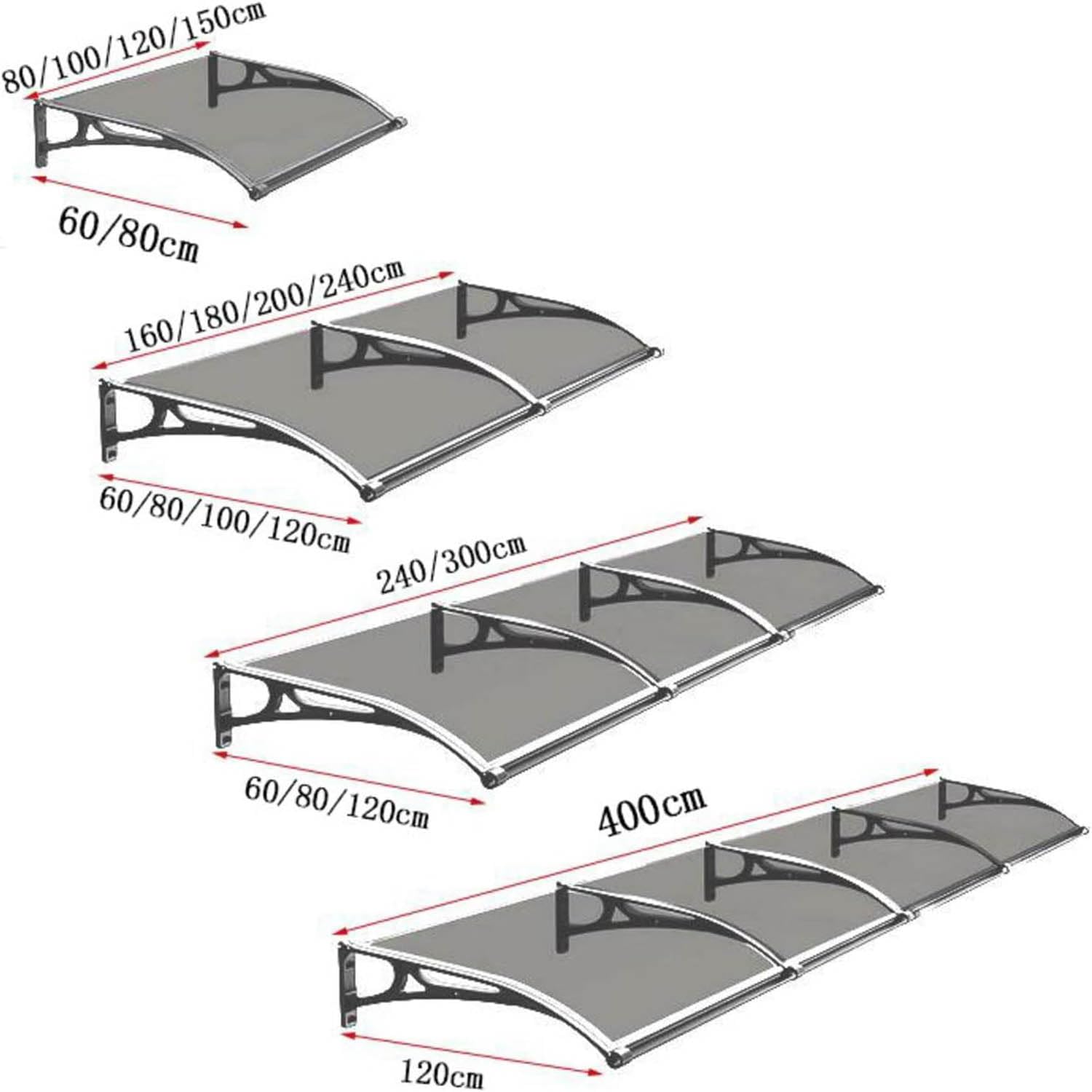 Genérico Marquesina Puerta Exterior,Soporte de aleación de Aluminio,Marquesina para Puertas y Ventanas,Marquesinas Exterior,Toldo Cubierta de Policarbonato,120x400cm/47x158in
