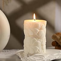 Threlaco Handmade Flower Sculptured Ribbed Pillar Candle 3.8x2.6 Inch Soy Wax White Aesthetic Home Decor Wedding Spa Gift