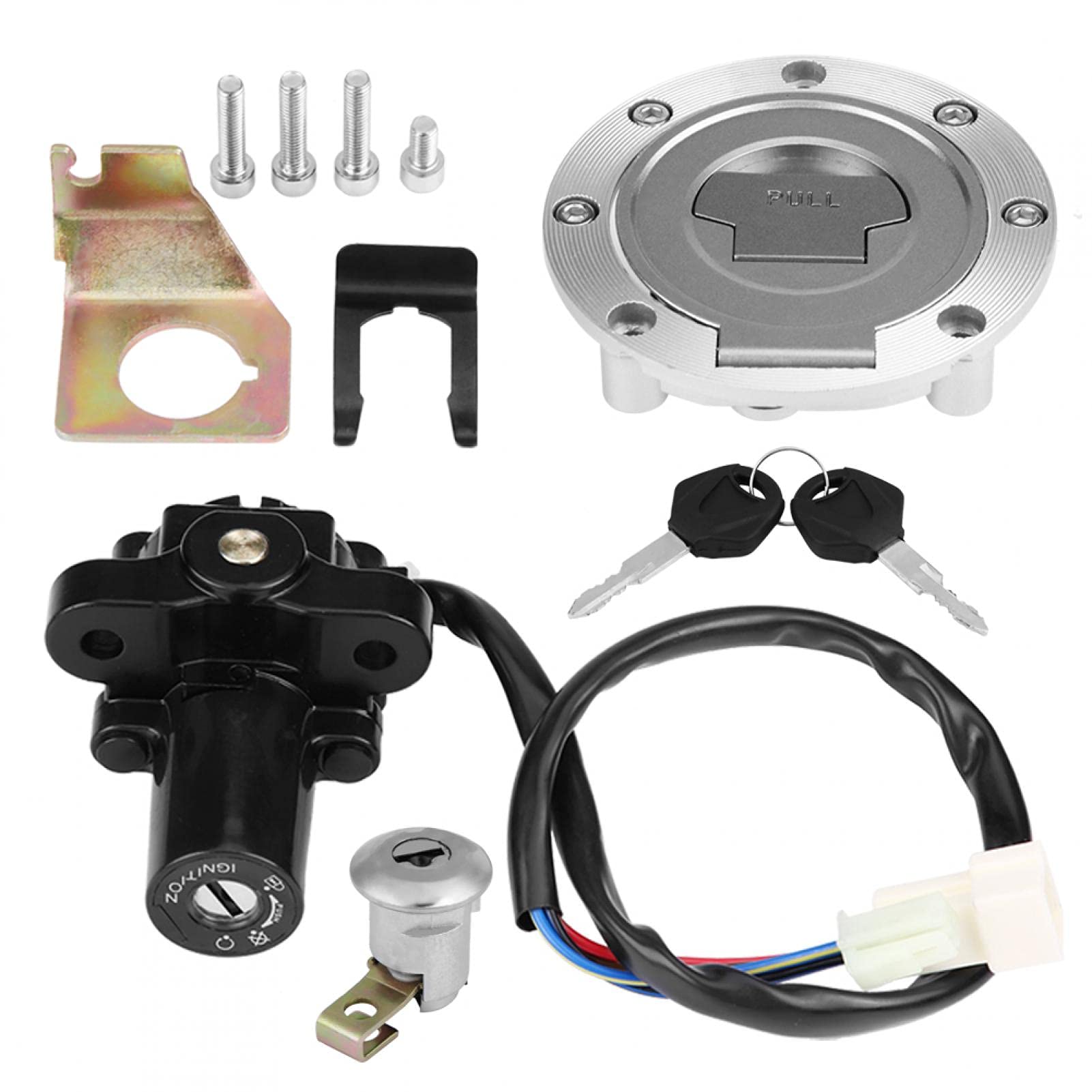 Interruptor de encendido, juego de cerradura de encendido, tapa de combustible, interruptor de encendido, cerradura de asiento con juego de llaves para Yzf R1 R6 Fz6 01-12 aleación de aluminio