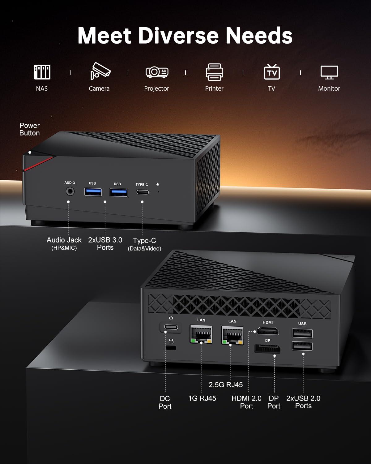 NiPoGi AM06 Pro Mini PC 16 Go DDR4 1 to M.2 SSD, АMD Ryzen 5 7430U, 6C/ 12T | jusqu'à 4,30 GHz, Mini ordinateur de bureau W-11 Pro pour école/bureau/HTPC, WiFi 6, Double LAN, triple écran 4K.