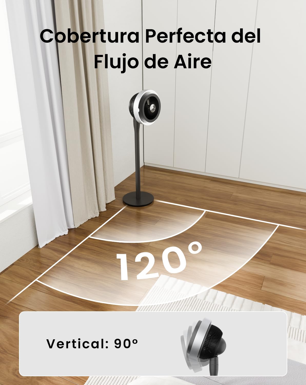 AIRMATE Ventilador de Pie Silencioso con Luz, Ventiladores de Pie Hurricane, Ventilador Oscilante 120°/90°/60° Pantalla LED 16 Velocidades 12H Timer Control Remoto Dormitorio Hogar Oficina 30dB, 120cm