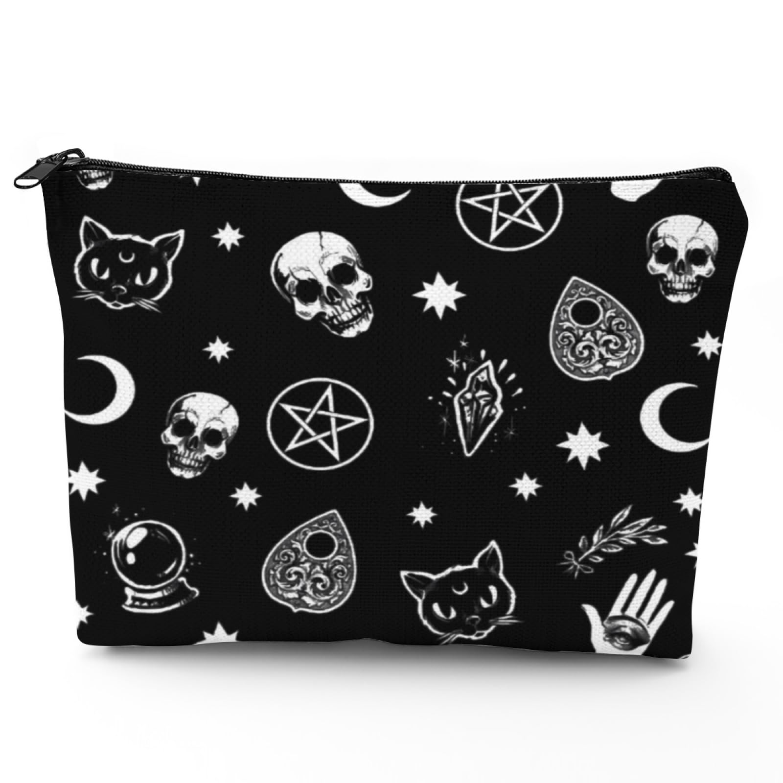 Gothic Skull Cat Moon Makeup Bag, Halloween Spooky Gifts for Women & Girl, Goth Skeleton Large Capacity Portable Toiletries