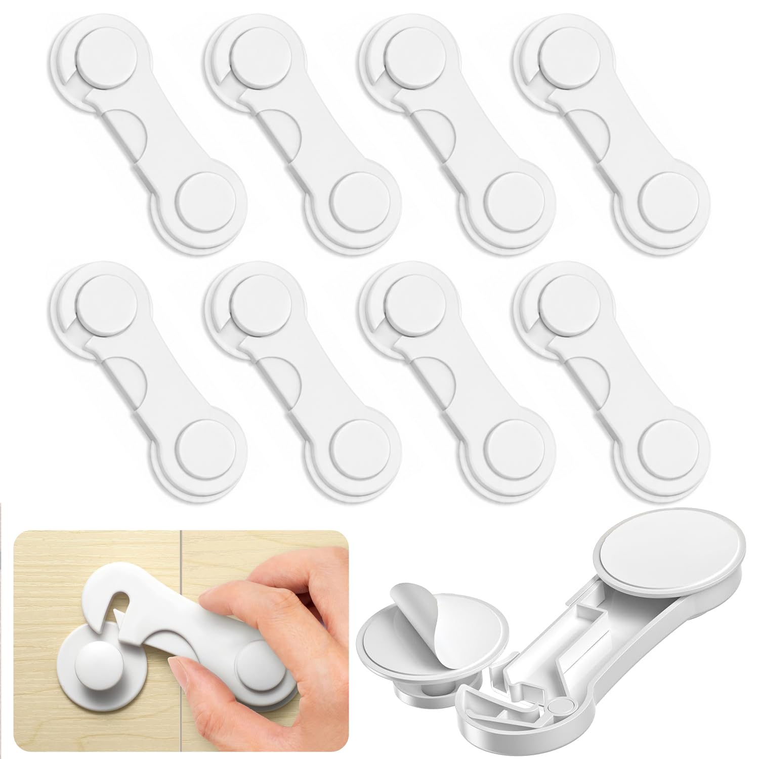 QZKJQDD 10 Pack Cupboard Locks for Children, Child Locks for Kitchen Cupboards, ABS Baby Proof Cupboard Locks for Cabinets, Drawers, Fridge Doors, Child Safety Baby Proofing