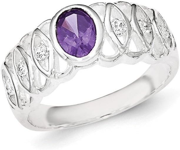 925 Sterling Silver Purple CZ Cubic Zirconia Oval Ring