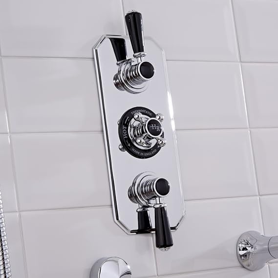 Old London BTSVT005 Topaz Traditional Bathroom Shower Triple Concealed Shower Valve with Diverter, Chrome & Black