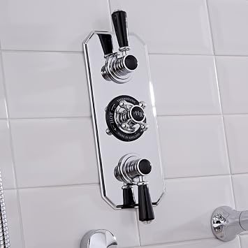 Old London BTSVT005 Topaz Traditional Bathroom Shower Triple Concealed Shower Valve with Diverter, Chrome & Black