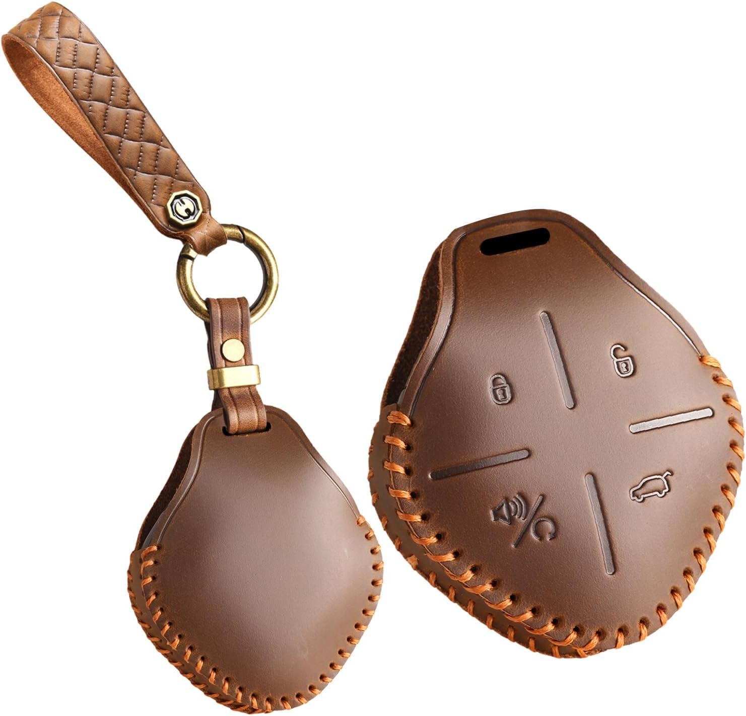 For Chery Cowhide Leather Car Key Fob Cover Case Fit for Chery Jetour Dashing X-1 Plus DTC IDM 2022 2023 2024 2025 2026 Key Protective Cover Keychain Key Shell Accessories 4 Button Birthday Gift Brown