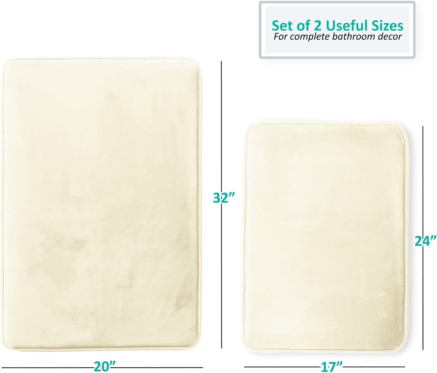 clara clark 2 piece bathroom rug set - memory foam, bath mat set, plush, cozy, ultra soft, non slip, machine washable, quick dry - 24” x 17”+ 32” x 20” - white set of 2: 24" x 17" & 32" x 20" 01 - white