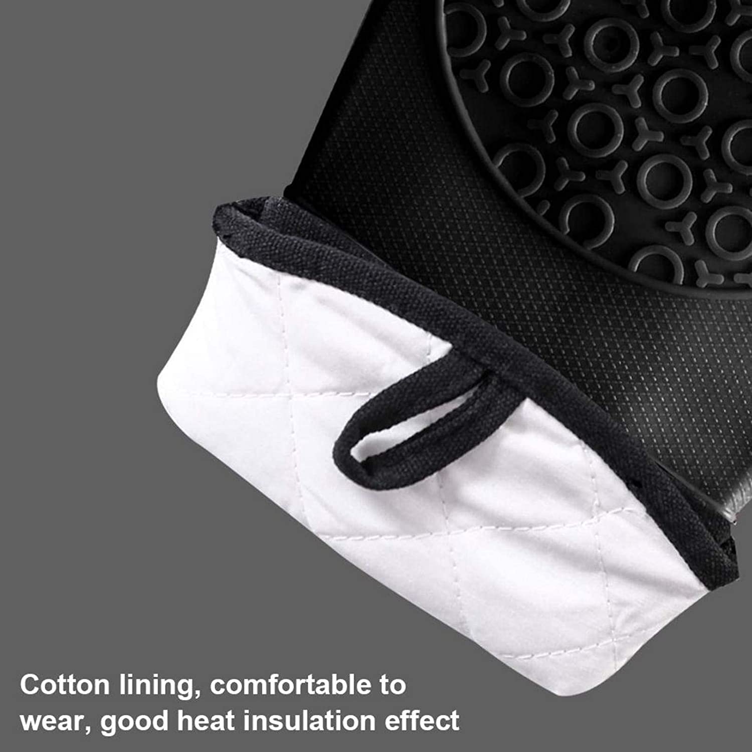 Manoplas Horno, Mits de horno Guantes sin deslizamiento silicona Impermeable Resistente al calor cocina algodón largo Barbacoa for la barbacoa for hornear a parrilla Cocinar Barbacoa(2PcsBlack)